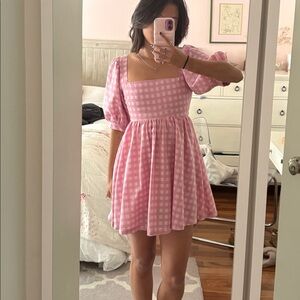 NIA Pink Gingham Babydoll Dress with Bow Back